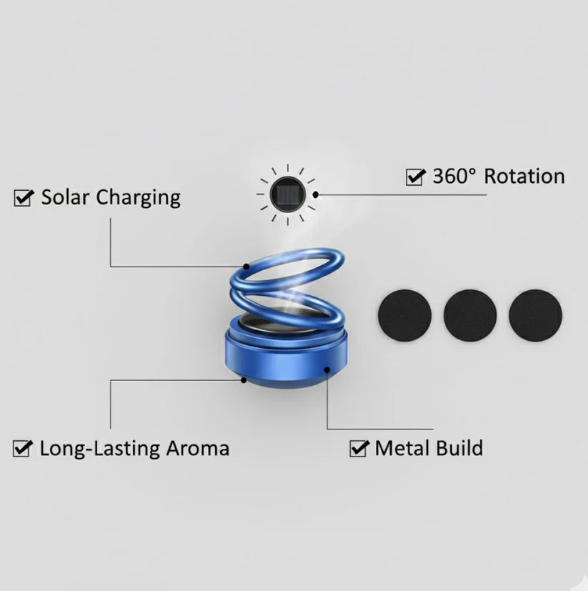 Solar Car Aroma Diffuser – 360° Rotating Fragrance | Velvet Wheels