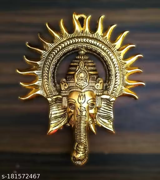 SP Handicrafts Golden Lord Ganesha With Sun Decorative Metal Wall Hanging Art Showpiece